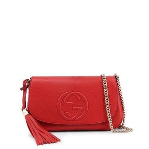 Gucci Red Grained Leather SOHO Chain Flap Crossbody. 100 authentic, receipt, box